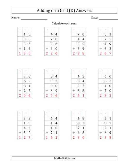 The Adding Four 2-Digit Numbers on a Grid (D) Math Worksheet Page 2