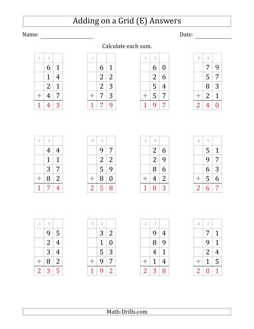 The Adding Four 2-Digit Numbers on a Grid (E) Math Worksheet Page 2