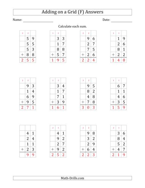 The Adding Four 2-Digit Numbers on a Grid (F) Math Worksheet Page 2