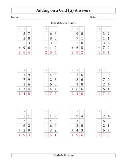 The Adding Four 2-Digit Numbers on a Grid (G) Math Worksheet Page 2