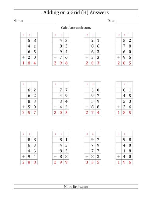The Adding Four 2-Digit Numbers on a Grid (H) Math Worksheet Page 2