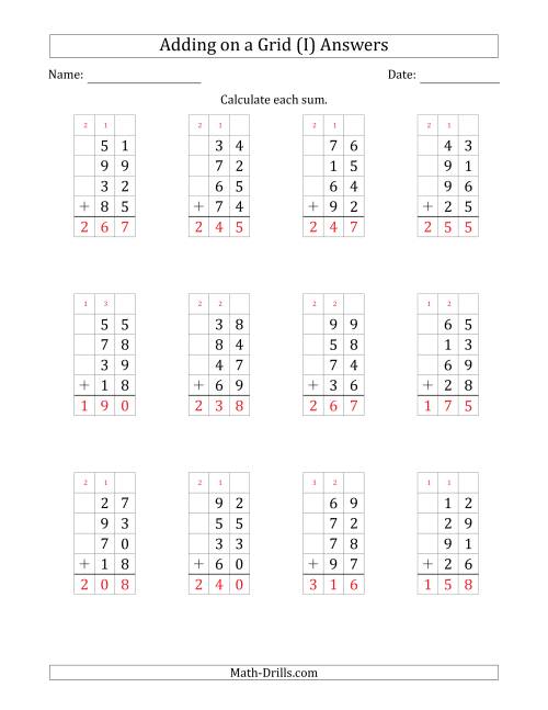 The Adding Four 2-Digit Numbers on a Grid (I) Math Worksheet Page 2