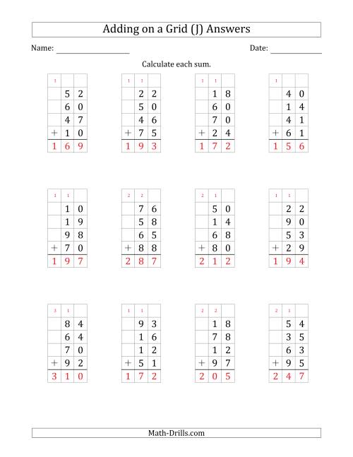 The Adding Four 2-Digit Numbers on a Grid (J) Math Worksheet Page 2
