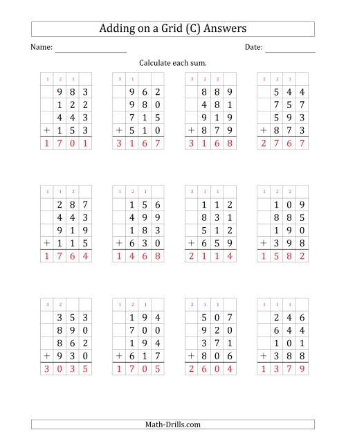 The Adding Four 3-Digit Numbers on a Grid (C) Math Worksheet Page 2
