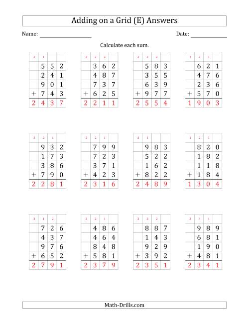 The Adding Four 3-Digit Numbers on a Grid (E) Math Worksheet Page 2