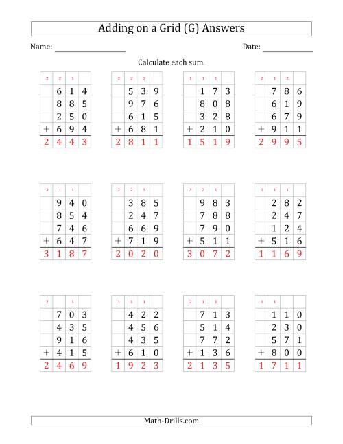 The Adding Four 3-Digit Numbers on a Grid (G) Math Worksheet Page 2
