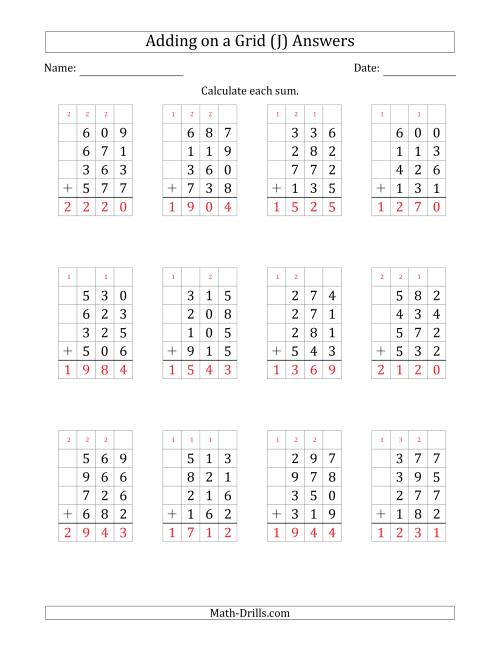 The Adding Four 3-Digit Numbers on a Grid (J) Math Worksheet Page 2