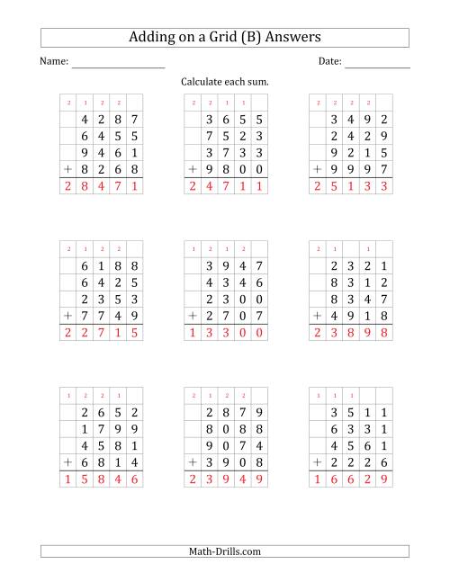 The Adding Four 4-Digit Numbers on a Grid (B) Math Worksheet Page 2