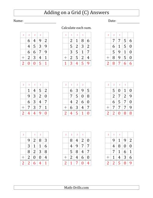 The Adding Four 4-Digit Numbers on a Grid (C) Math Worksheet Page 2