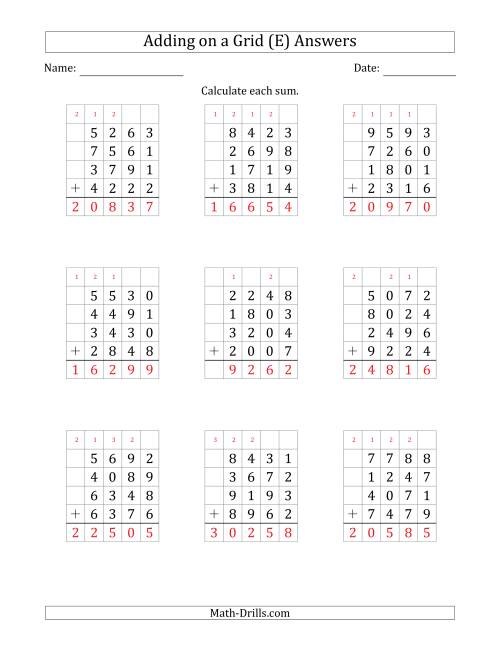 The Adding Four 4-Digit Numbers on a Grid (E) Math Worksheet Page 2