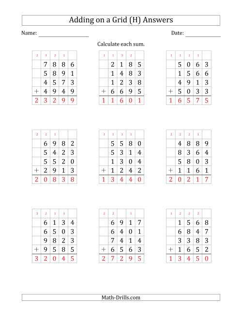 The Adding Four 4-Digit Numbers on a Grid (H) Math Worksheet Page 2
