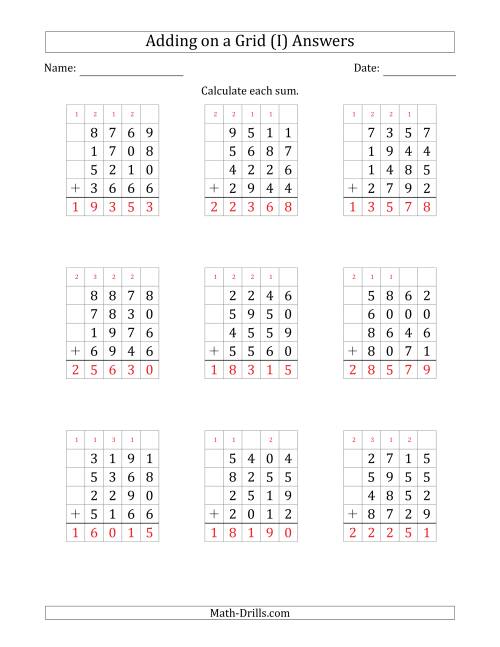 The Adding Four 4-Digit Numbers on a Grid (I) Math Worksheet Page 2