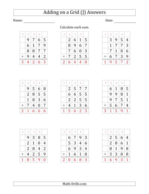 The Adding Four 4-Digit Numbers on a Grid (J) Math Worksheet Page 2