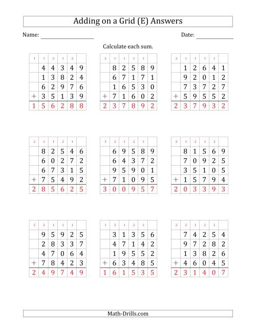 The Adding Four 5-Digit Numbers on a Grid (E) Math Worksheet Page 2