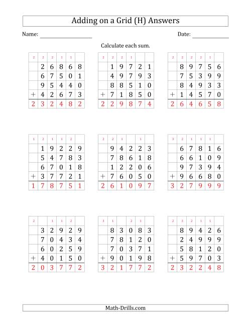 The Adding Four 5-Digit Numbers on a Grid (H) Math Worksheet Page 2
