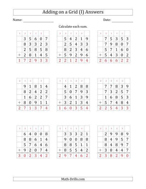 The Adding Four 5-Digit Numbers on a Grid (I) Math Worksheet Page 2