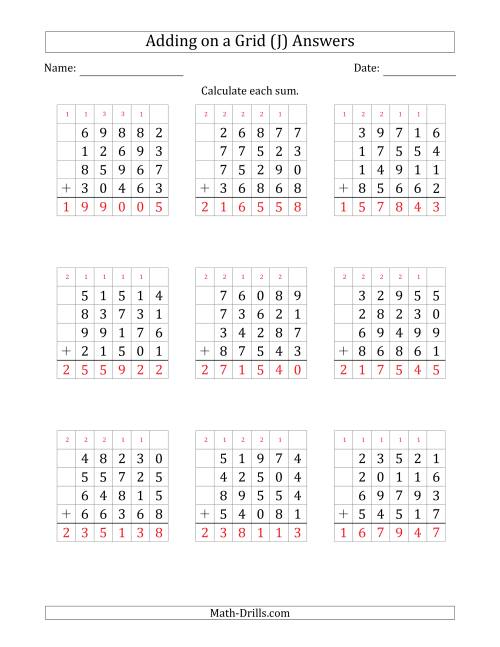 The Adding Four 5-Digit Numbers on a Grid (J) Math Worksheet Page 2