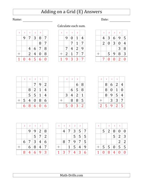 The Adding Four Various-Digit Numbers on a Grid (E) Math Worksheet Page 2