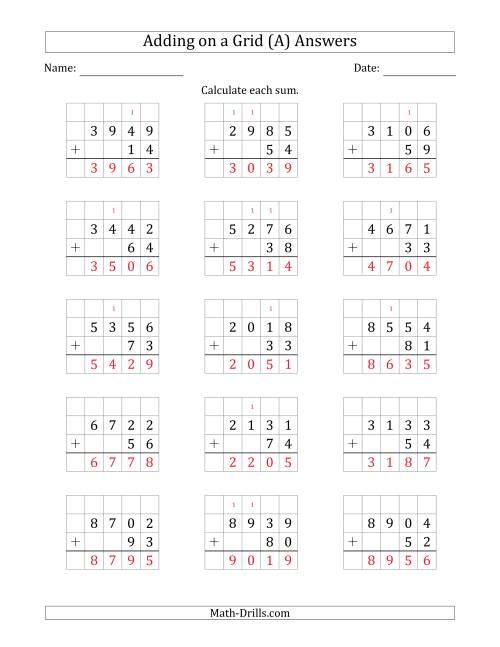 The Adding 4-Digit Plus 2-Digit Numbers on a Grid (A) Math Worksheet Page 2