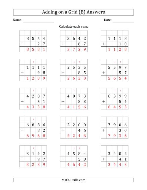 The Adding 4-Digit Plus 2-Digit Numbers on a Grid (B) Math Worksheet Page 2