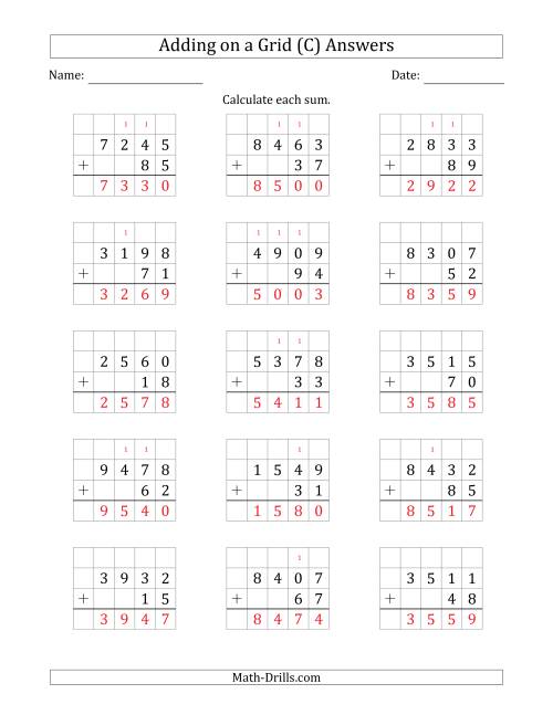 The Adding 4-Digit Plus 2-Digit Numbers on a Grid (C) Math Worksheet Page 2