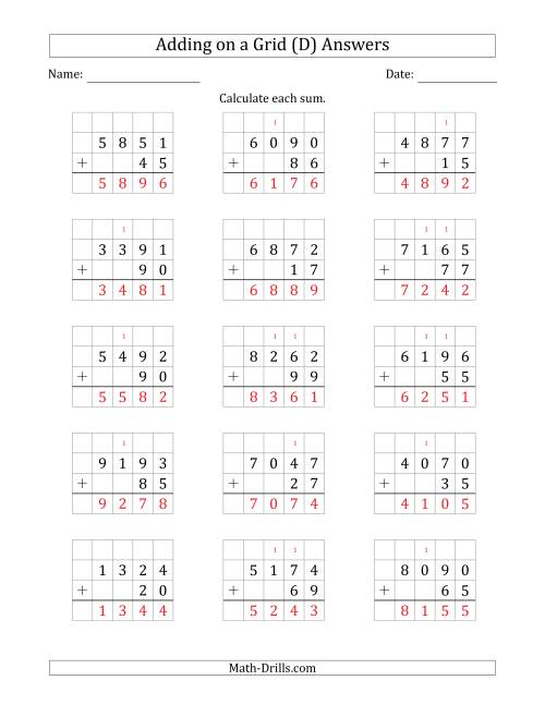 The Adding 4-Digit Plus 2-Digit Numbers on a Grid (D) Math Worksheet Page 2