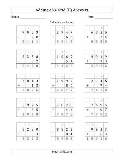 The Adding 4-Digit Plus 2-Digit Numbers on a Grid (E) Math Worksheet Page 2