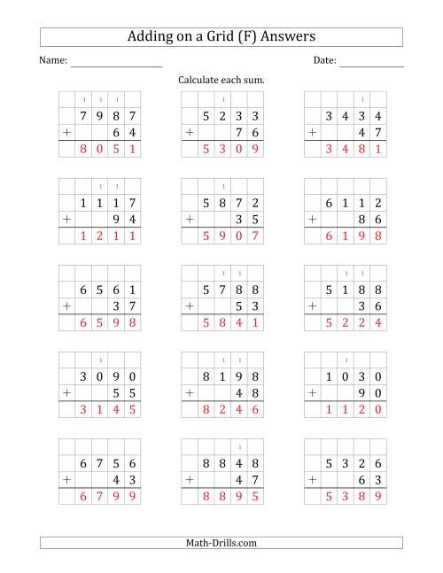 The Adding 4-Digit Plus 2-Digit Numbers on a Grid (F) Math Worksheet Page 2