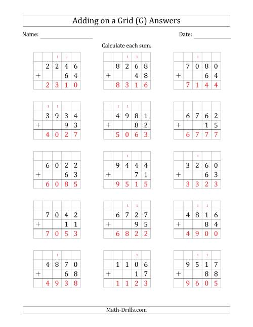 The Adding 4-Digit Plus 2-Digit Numbers on a Grid (G) Math Worksheet Page 2