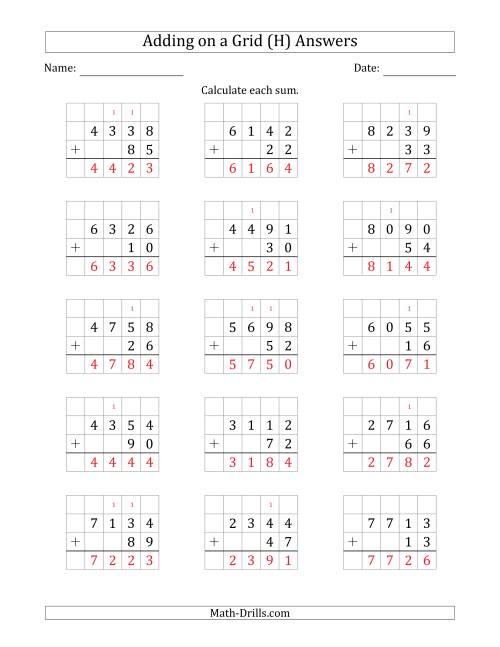 The Adding 4-Digit Plus 2-Digit Numbers on a Grid (H) Math Worksheet Page 2