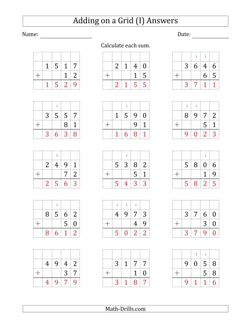 The Adding 4-Digit Plus 2-Digit Numbers on a Grid (I) Math Worksheet Page 2