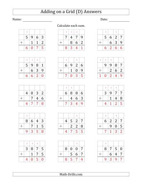 The Adding 4-Digit Plus 3-Digit Numbers on a Grid (D) Math Worksheet Page 2
