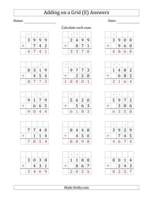 The Adding 4-Digit Plus 3-Digit Numbers on a Grid (E) Math Worksheet Page 2