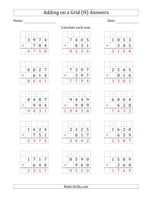 The Adding 4-Digit Plus 3-Digit Numbers on a Grid (H) Math Worksheet Page 2