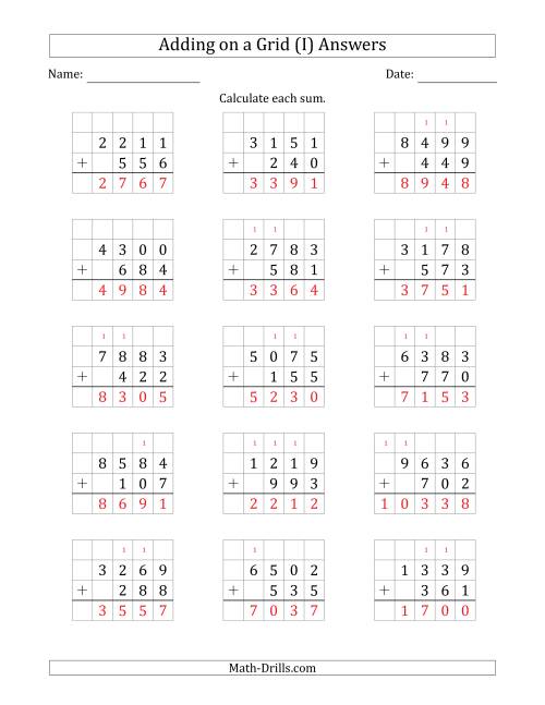 The Adding 4-Digit Plus 3-Digit Numbers on a Grid (I) Math Worksheet Page 2