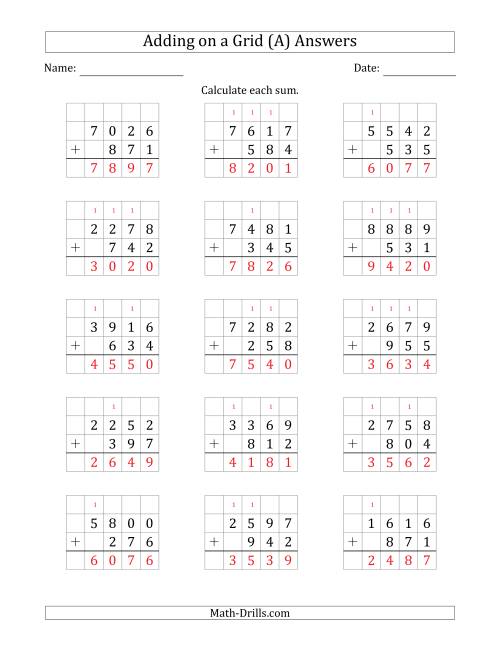 The Adding 4-Digit Plus 3-Digit Numbers on a Grid (All) Math Worksheet Page 2