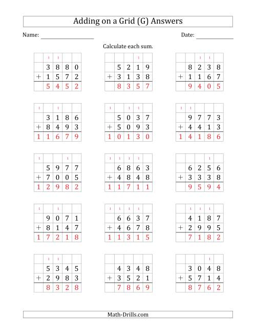 The Adding 4-Digit Plus 4-Digit Numbers on a Grid (G) Math Worksheet Page 2