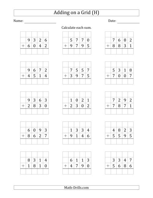 The Adding 4-Digit Plus 4-Digit Numbers on a Grid (H) Math Worksheet