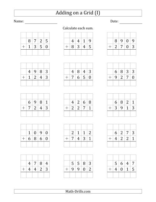 The Adding 4-Digit Plus 4-Digit Numbers on a Grid (I) Math Worksheet
