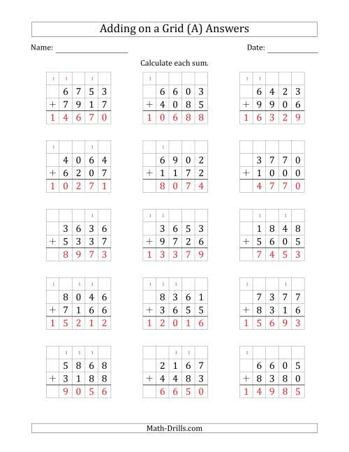The Adding 4-Digit Plus 4-Digit Numbers on a Grid (All) Math Worksheet Page 2