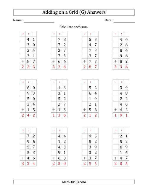 The Adding Five 2-Digit Numbers on a Grid (G) Math Worksheet Page 2