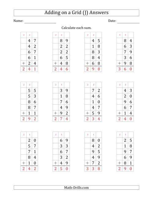 The Adding Five 2-Digit Numbers on a Grid (J) Math Worksheet Page 2