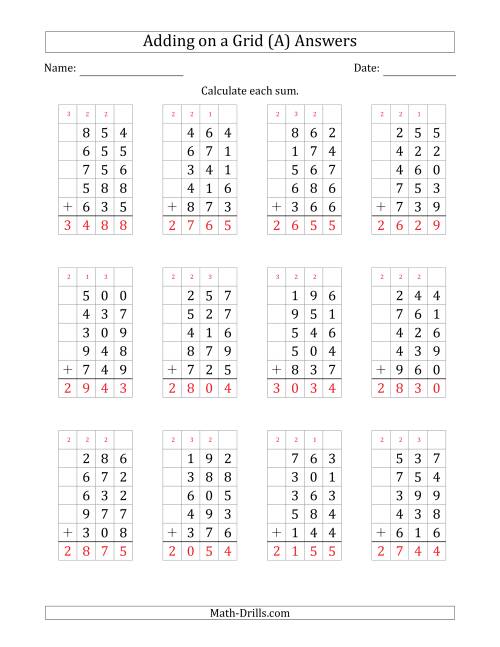 The Adding Five 3-Digit Numbers on a Grid (A) Math Worksheet Page 2