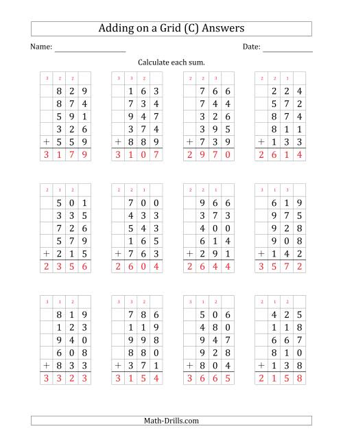 The Adding Five 3-Digit Numbers on a Grid (C) Math Worksheet Page 2