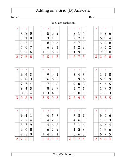 The Adding Five 3-Digit Numbers on a Grid (D) Math Worksheet Page 2
