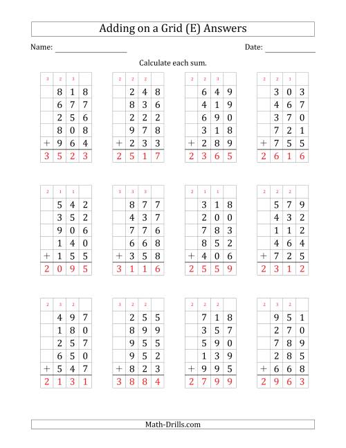 The Adding Five 3-Digit Numbers on a Grid (E) Math Worksheet Page 2