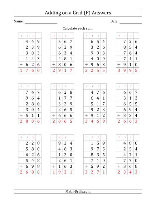 The Adding Five 3-Digit Numbers on a Grid (F) Math Worksheet Page 2