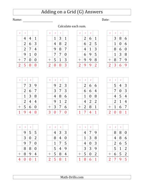 The Adding Five 3-Digit Numbers on a Grid (G) Math Worksheet Page 2