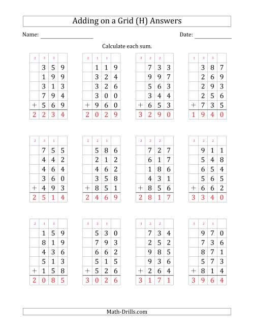 The Adding Five 3-Digit Numbers on a Grid (H) Math Worksheet Page 2
