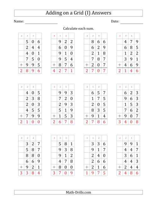 The Adding Five 3-Digit Numbers on a Grid (I) Math Worksheet Page 2
